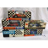 FIVE BOXED VINTAGE SCALEXTRIC CARS - D TYPE JAGUAR MMC60, FORD 3 LITRE, 1C3 JAVELIN,