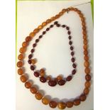 AMBER AND RED AMBER GRADUATED BEAD NECKLACES WITH A 9CT GOLD FASTENER