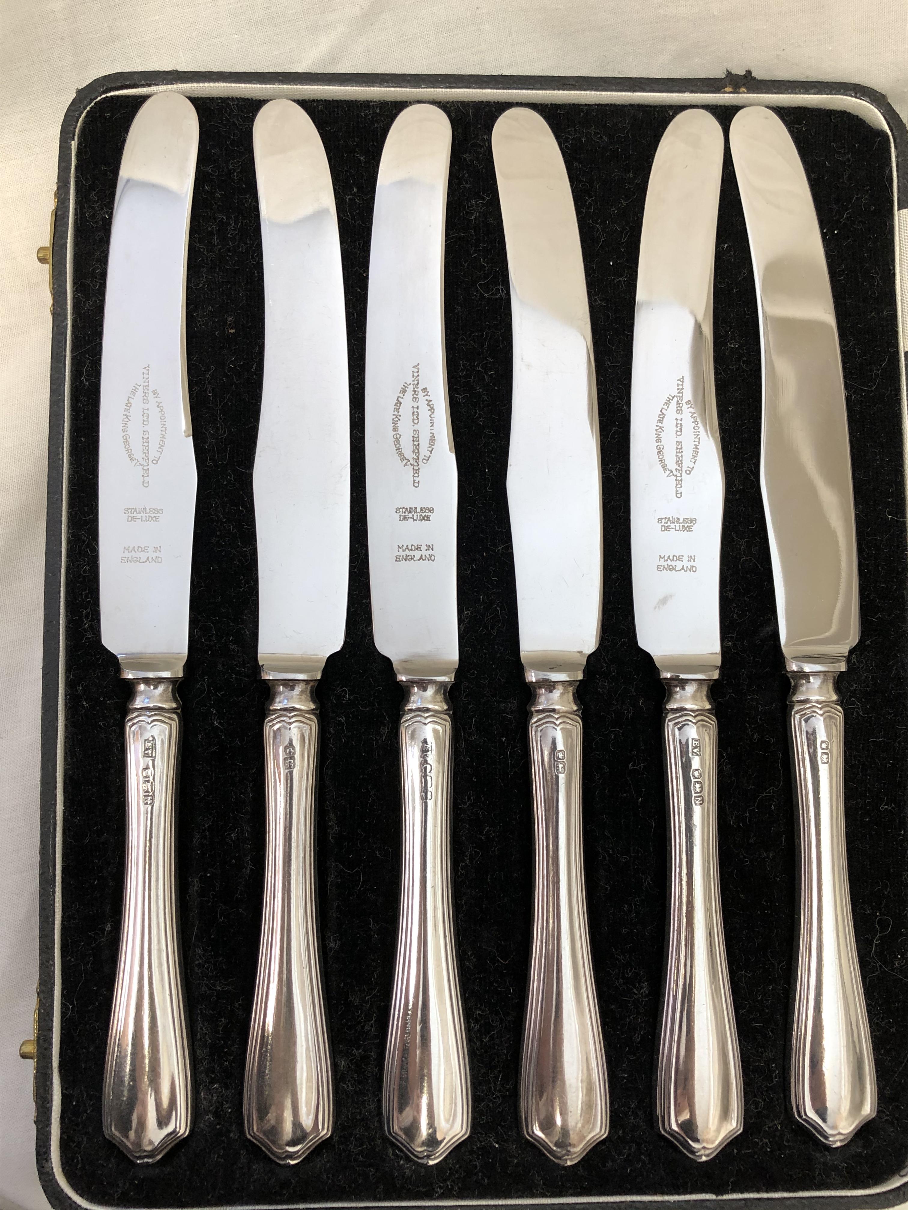 CASED SET OF SIX SILVER HANDLED AND STAINLESS STEEL BUTTER KNIVES, - Image 2 of 6