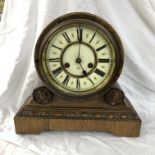 VICTORIAN OAK ROSEWOOD DRUM CASED MANTEL CLOCK 29CM H APPROX