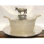 EPNS BUTTER DISH WITH COW FINIAL ON STAND