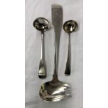 GEORGE III SILVER LADLE DUBLIN, TWO SMALLER LADLES ONE EDINBURGH 5.