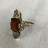 ART DECO SILVER AND CORNELIAN RING SIZE S/T