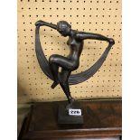 BRONZE ART DECO STYLE DANCING FEMALE FIGURE 23CM H APPROX