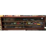 WOOD EFFECT SLIDING DOOR DISPLAY CASE OF MODEL LOCOMOTIVES, TENDERS,