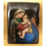 CONTINENTAL PORCELAIN RECTANGULAR PLAQUE IN THE STYLE OF KPM MADONNA AND CHILD 10CM X 14CM