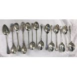 FIVE SILVER TEASPOONS, THREE OTHERS, PAIR OF TEASPOONS,