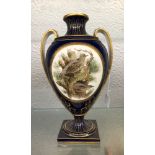 SERVES ROYAL BLUE GILDED OVOID TWIN HANDLED VASE,