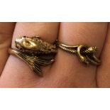 9CT GOLDFISH RING WITH INSET STONE EYES AND A 9CT GOLD COILED SNAKE RING 5.