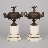 Pair of French Patinated Bronze Mantle Urns, c.1880, height 11.6 in — 29.5 cm