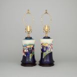 Pair of Moorcroft Orchids Table Lamps, c.1945-49, overall height 22 in — 56 cm (2 Pieces)