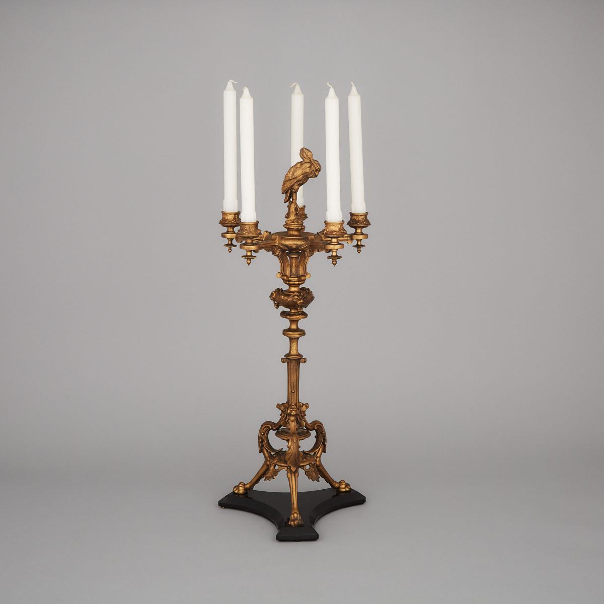 French Gilt Bronze Neo-Grec Candelabra, late 19th century, height 25 in — 63.5 cm