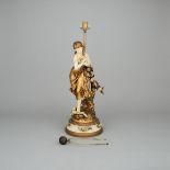 Painted and Gilt Metal Figural Table Lamp, after L & F Moreau, mid 20th century, height 28 in — 71.1
