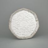 English Silver Shaped Circular Salver, Elkington & Co., Birmingham, 1936, diameter 14.2 in — 36 cm