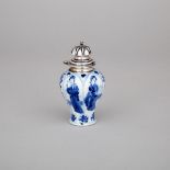 Dutch Silver Mounted Chinese Export Blue and White Porcelain Mustard Pot, 1850, height 4.7 in — 12 c
