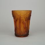 Moulded and Frosted Amber Glass Vase, probably Barolac, early 20th century, height 10 in — 25.3 cm