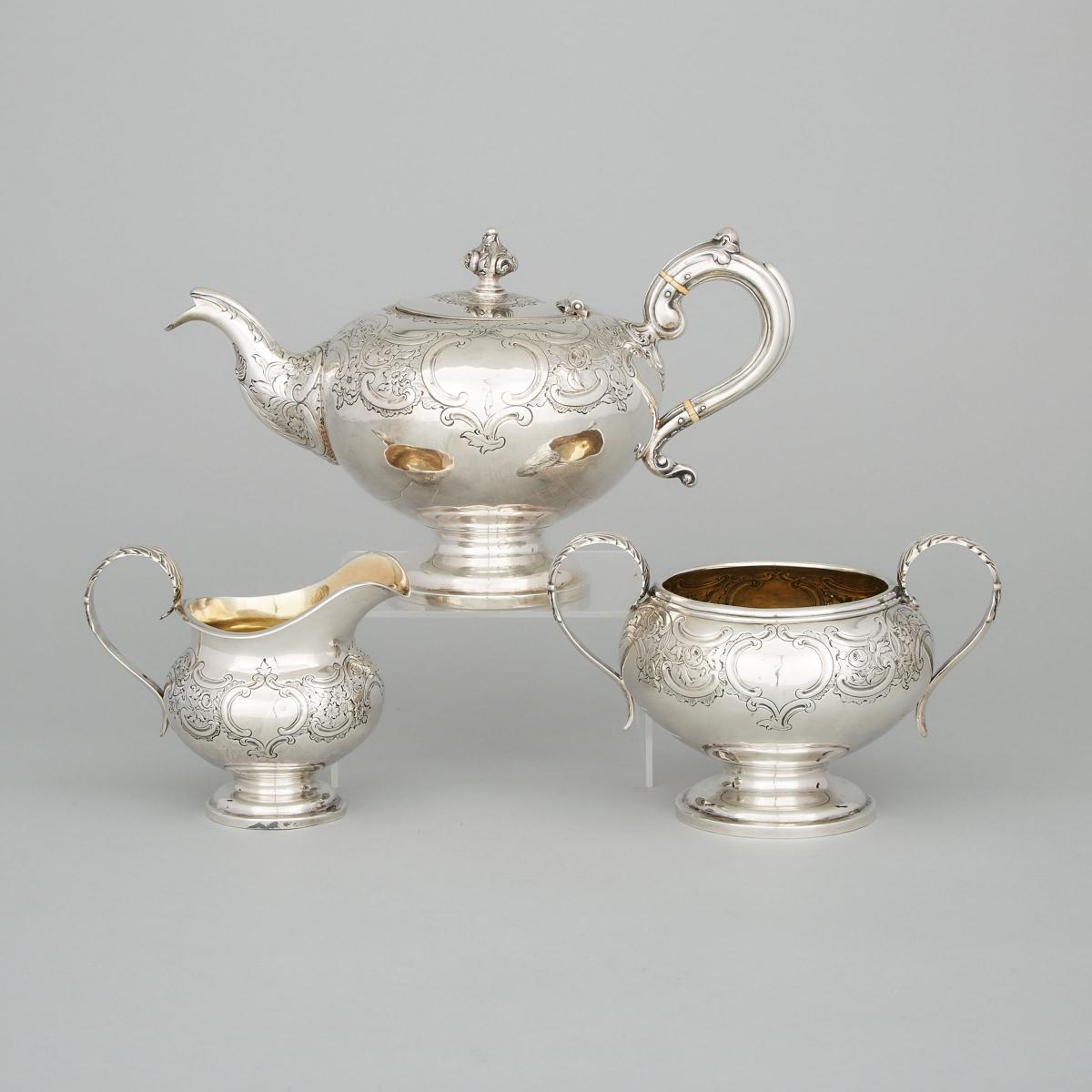 Early Victorian Scottish Silver Tea Service, Walker Crichton, Edinburgh, 1838, teapot height 6.7 in