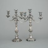 Pair of English 'Regency' Silver Plated Three-Light Candelabra, for Henry Birks & Sons, 20th century