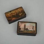 Two Continental Papier Maché Snuff Boxes, early 19th century, each approx. 1.1 x 3.75 x 2.25 in — 2.