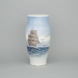 Royal Copenhagen Sailing Ship Large Vase, 20th century, height 16.7 in — 42.5 cm