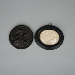 Two Victorian Neoclassical Cherubic Relief Plaques, 19th century, medallion diameter 4.5 in — 11.4 c