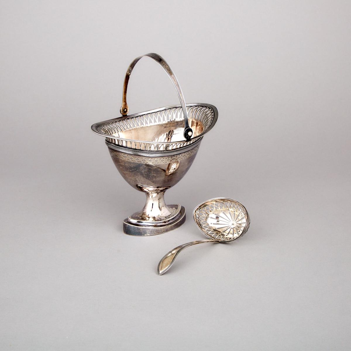 Dutch Silver Oval Sugar Basket with Sifting Ladle, Amsterdam, 1858, height 7.9 in — 20 cm (2 Pieces)