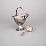 Dutch Silver Oval Sugar Basket with Sifting Ladle, Amsterdam, 1858, height 7.9 in — 20 cm (2 Pieces)