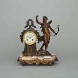 French Patinated White Metal Figural Mantle Clock, 19th/early 20th century, height 14.25 in — 36.2 c