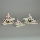 Pair of Meissen Figural Sweetmeat Dishes and Another Smaller, late 19th/early 20th century, length 1