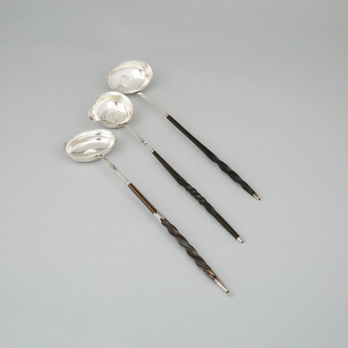 Three George III Silver Toddy Ladles, late 18th century, approx. length 14 in — 35.5 cm (3 Pieces)