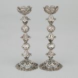 Pair of Israeli Silver Filigree Candlesticks, 20th century, height 5.7 in — 14.6 cm (2 Pieces)