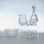 Ten Waterford 'Alana' Pattern Cut Glass Tumblers together with a Decanter, Pitcher, and Bowl, 20th c