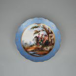 Meissen Blue and Gilt Banded and Painted Scenic Charger, 20th century, diameter 13.5 in — 34.4 cm