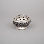 Indonesian Silver Incense Bowl with Cover, Java, 20th century, height 3 in — 7.7 cm, diameter 4.1 in