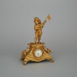 Small American GIlt Metal Figural Desk Clock, Waterbury Clock Co., New York, 19th century`, height 1