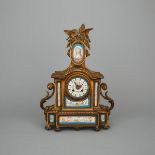 Louis XVI Style Sevres Style Porcelain Mounted Gilt White Metal Mantel Clock, 19th century, height 1