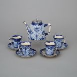 Macintyre Moorcroft Florian Poppy Teapot with Four Cups and Saucers, c.1900, teapot height 4.7 in —