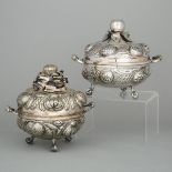 Two South American Silver Plated Two-Handled Tureens, 20th century, largest height 11 in — 28 cm (2