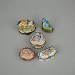 Five Various Continental Ceramic Small Boxes, late 19th/20th century, largest width 3 in — 7.5 cm (5