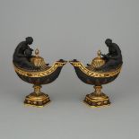 Pair of Wedgwood Gilt Black Basalt Vestal Lamps, 20th century, height 8.5 in — 21.6 cm (2 Pieces)