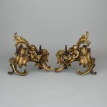Pair of Louis XV Gilt Bronze Figural Chenets, mid-18th century, 13.1 x 12 x 17 in — 33.2 x 30.5 x 43