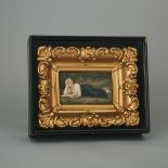 Framed Lithographed Post Card of Correggio's Magdalene, c.1900, 9.1 x 11 in — 23 x 27.9 cm