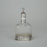 German Silver Mounted Etched Glass Decanter, Hanau, c.1900, height 7.9 in — 20 cm