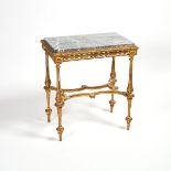 Louis XVI Style Painted and Parcel Gilt Marble Top Side Table, mid 20th century, 28.5 x 26 x 17 in —