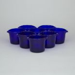 Eight English Blue Glass Rinsing Bowls, 19th century, height 3.6 in — 9.2 cm (8 Pieces)