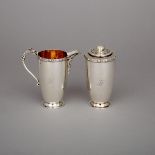 English Silver Cream Jug and Sugar Caster, Adie Bros., Birmingham, 1937, caster height 4.5 in — 11.5