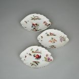 Three Meissen Oval Leaf Dishes, c.1750, length 10.6 in — 27 cm (3 Pieces)