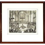 French Engraving of Church interior, 18th century, 23 x 24 in — 58.4 x 61 cm