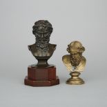 Two Italian Grand Tour Souvenir Classical Bronze Busts, Dionysus (or Plato) and Zeus, 19th and early