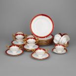 Coalport Red and Gilt 'Spearpoint' Pattern Part-Service, 20th century, largest plate diameter 10.6 i